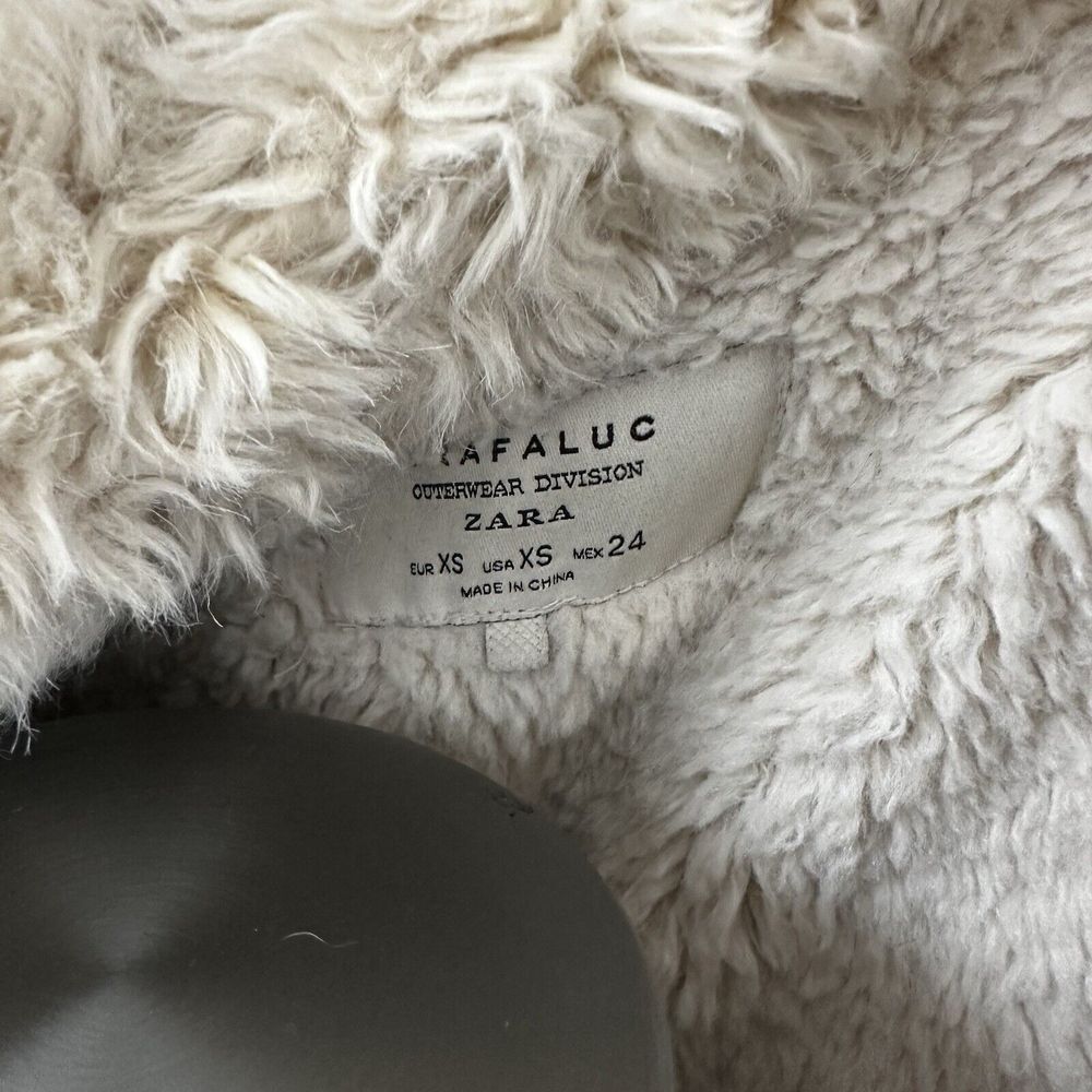 Zara Trafaluc Side Zip Shearling Wool Herringbone Tweed Moto Jacket Womens XS - Picture 6 of 10